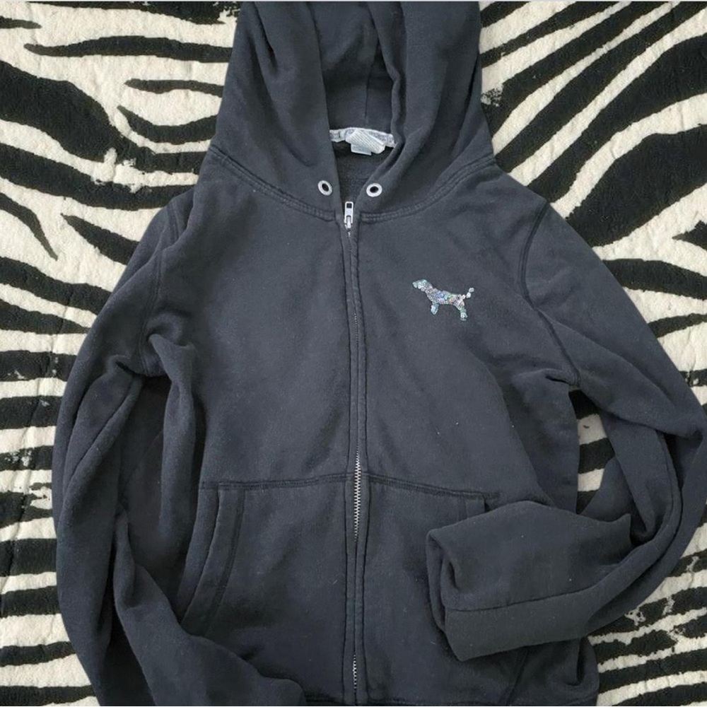 PINK Victoria's Secret Charcoal Hoodie with Dog Logo